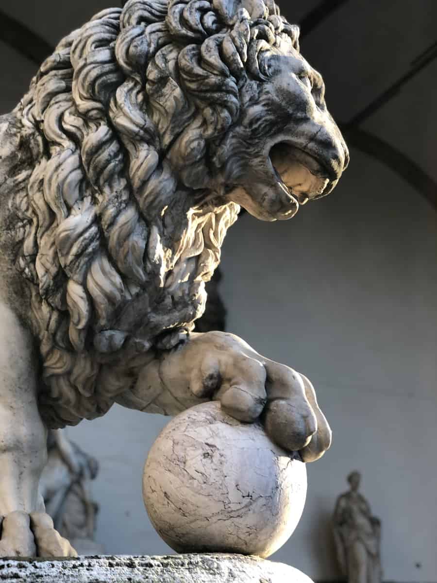 Medici Lion Sculpture With Ball In Loggia Dei Lanzi Florence