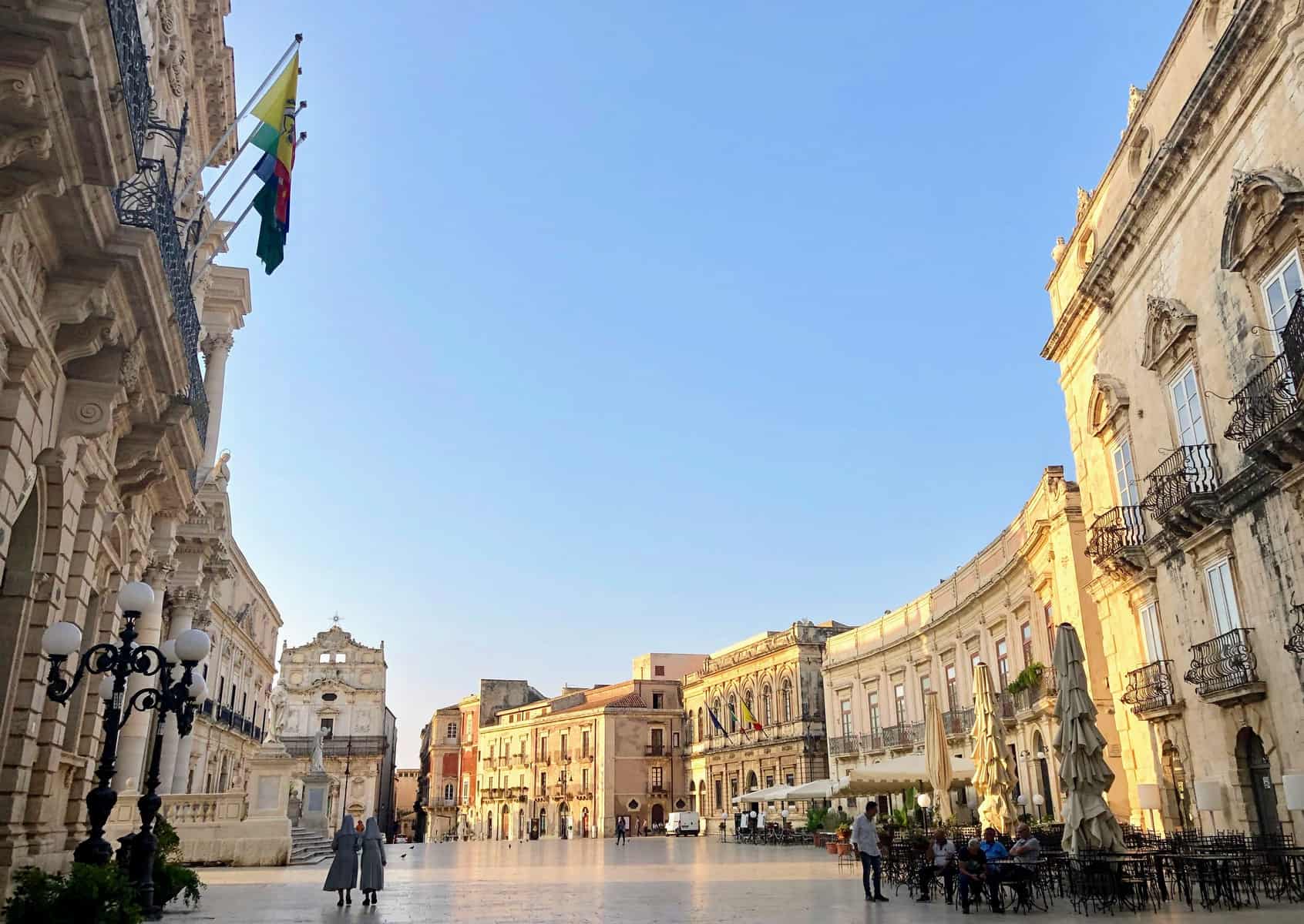 Sicily Ortigia Piazza Del Duomo Afternoon Nuns Walking