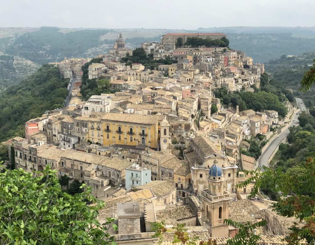 Sicilian Baroque View From Above Of Ragusa Ibla Hill Town