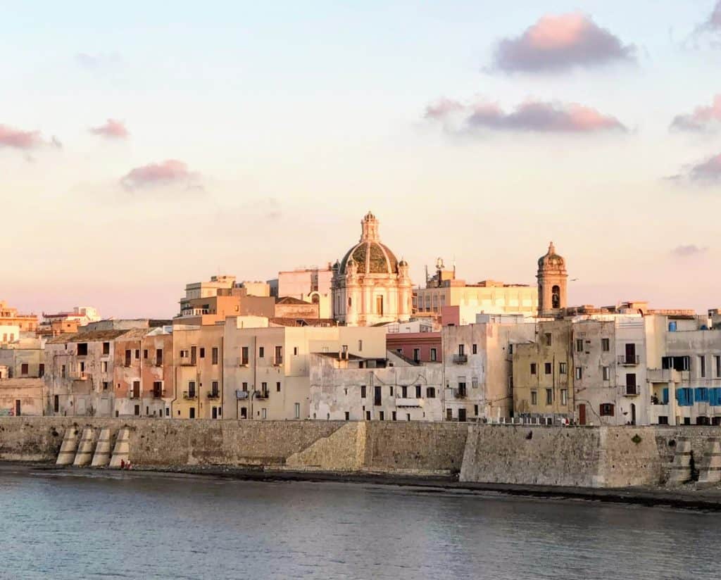 Trapani Seafront Buildings Domes At Sunset