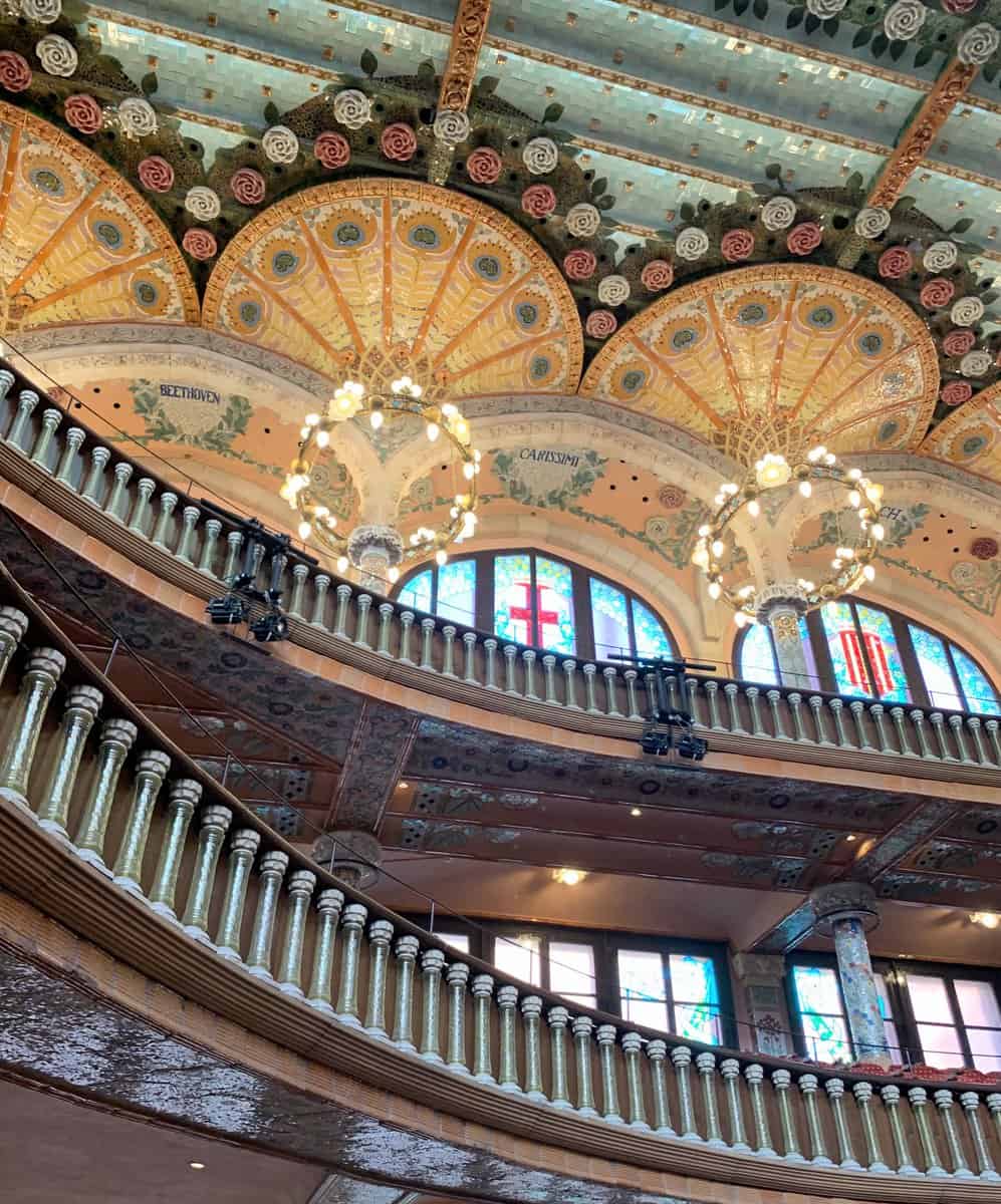 Barcelona Concert Hall Palau De La Musica Catalana By Domenech I Montaner Interior Balcony Tiled Ceiling Modernista Architecture