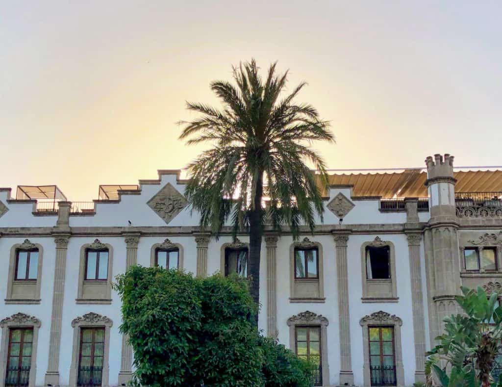 Soller Mallorca Gran Hotel Exterior Art Nouveau Architecture Palm Tree Sunrise