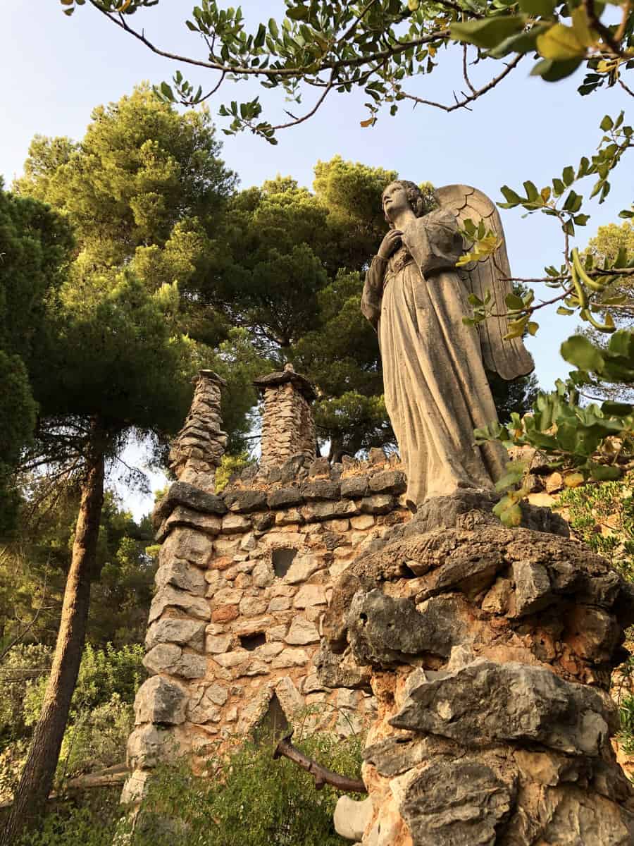 Soller Mallorca Sa Capelleta Sanctuary Art Nouveau Angel Statue Modernista Architecture Exterior With Rough Stone Walls