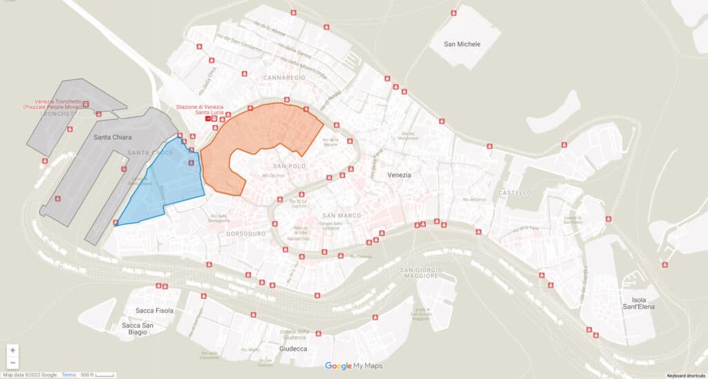 Venice Central Islands With District Sestiere Santa Croce Highlighted