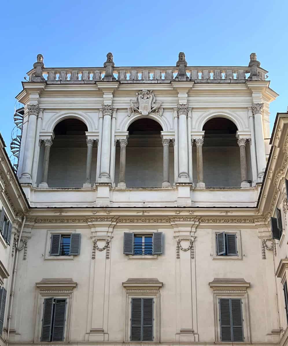 Borromini Palazzo Falconieri Facade On Tiber River Rome Top Floor Loggia Baroque Architecture