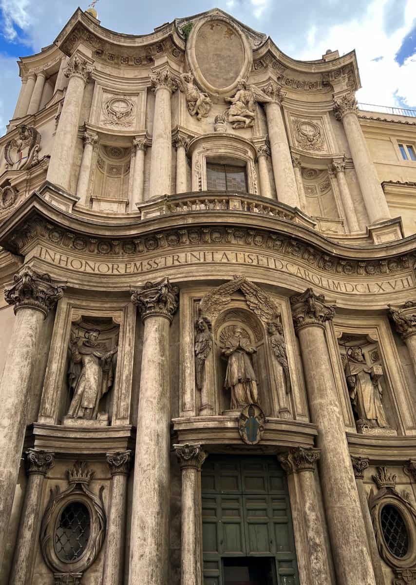 Borromini San Carlo alle Quattro Fontane Church Facade Rome Baroque Architecture Stone Columns Carvings And Curves