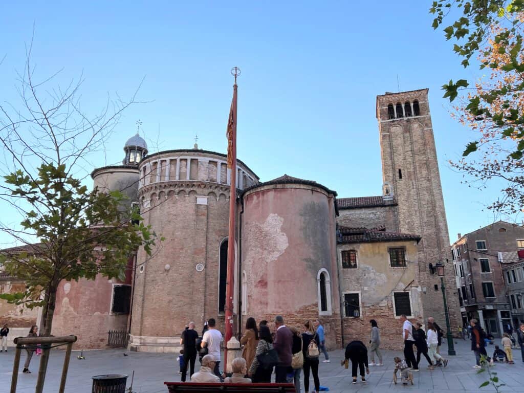 Venice Santa Croce San Giacomo Dall Orio Church Neighborhood Piazza People Gathering Kids Playing