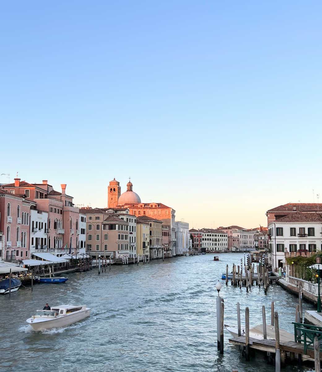 Venice Santa Croce Neighborhood Near Train Station View From Bridge Over Grand Canal At Sunset