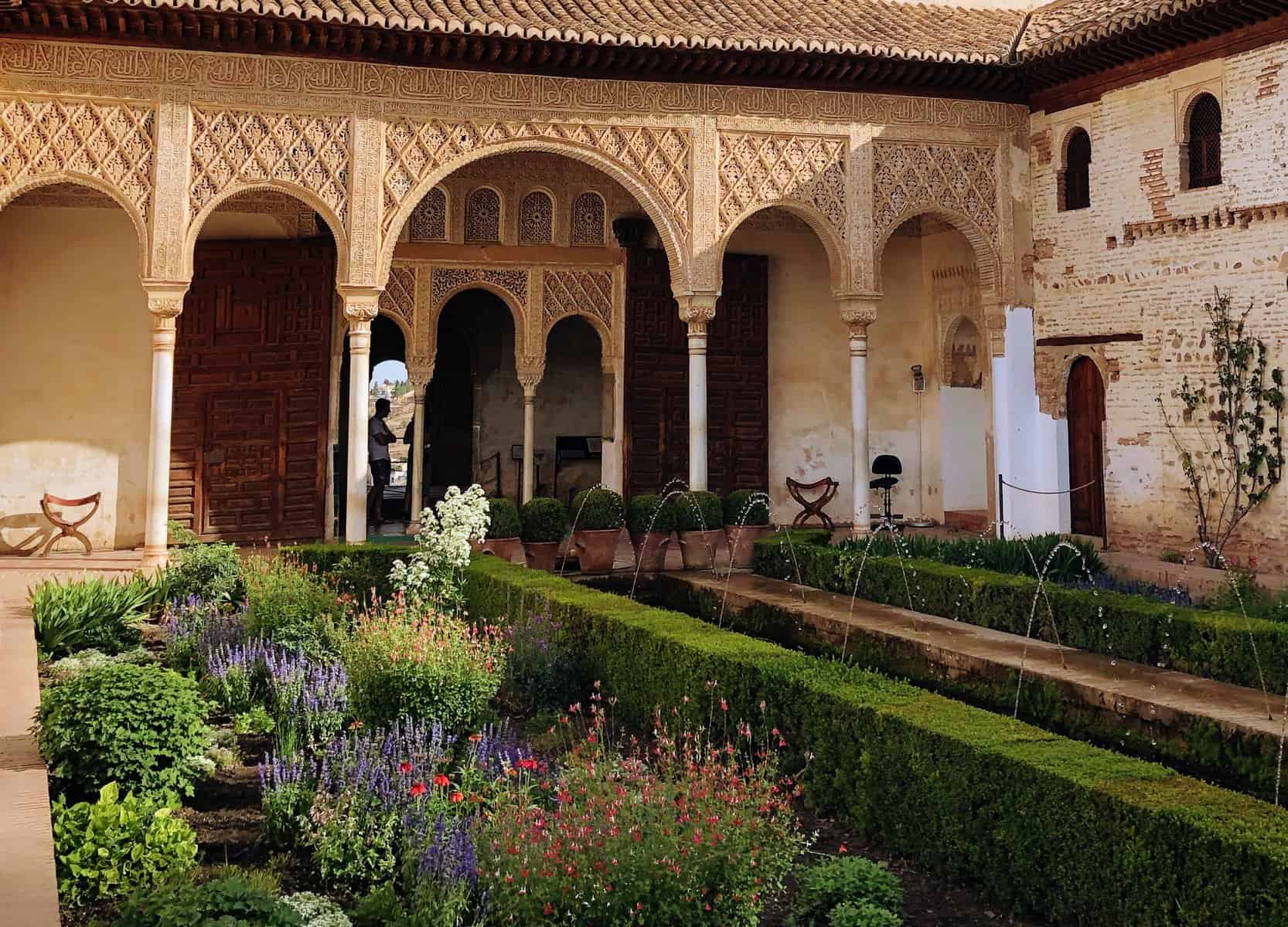 Alhambra Spain Generalife Garden Courtyard Patio Islamic Architecture Decorative Arches Flowers Fountains