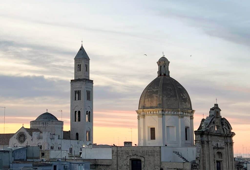 Bari Italy Skyline Domes Towers At Sunset