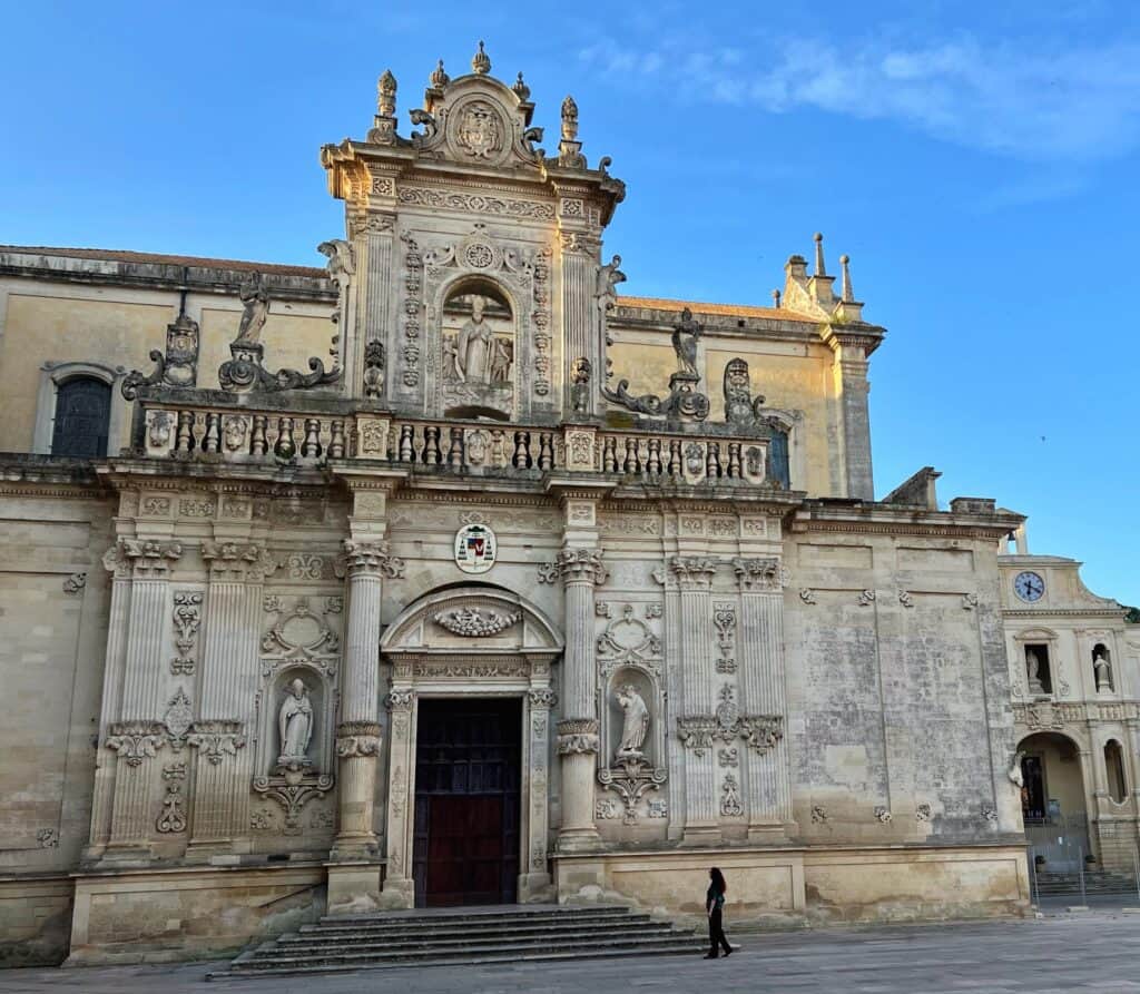 Lecce Duomo Exterior Facade Baroque Architecture Golden Limestone Carvings