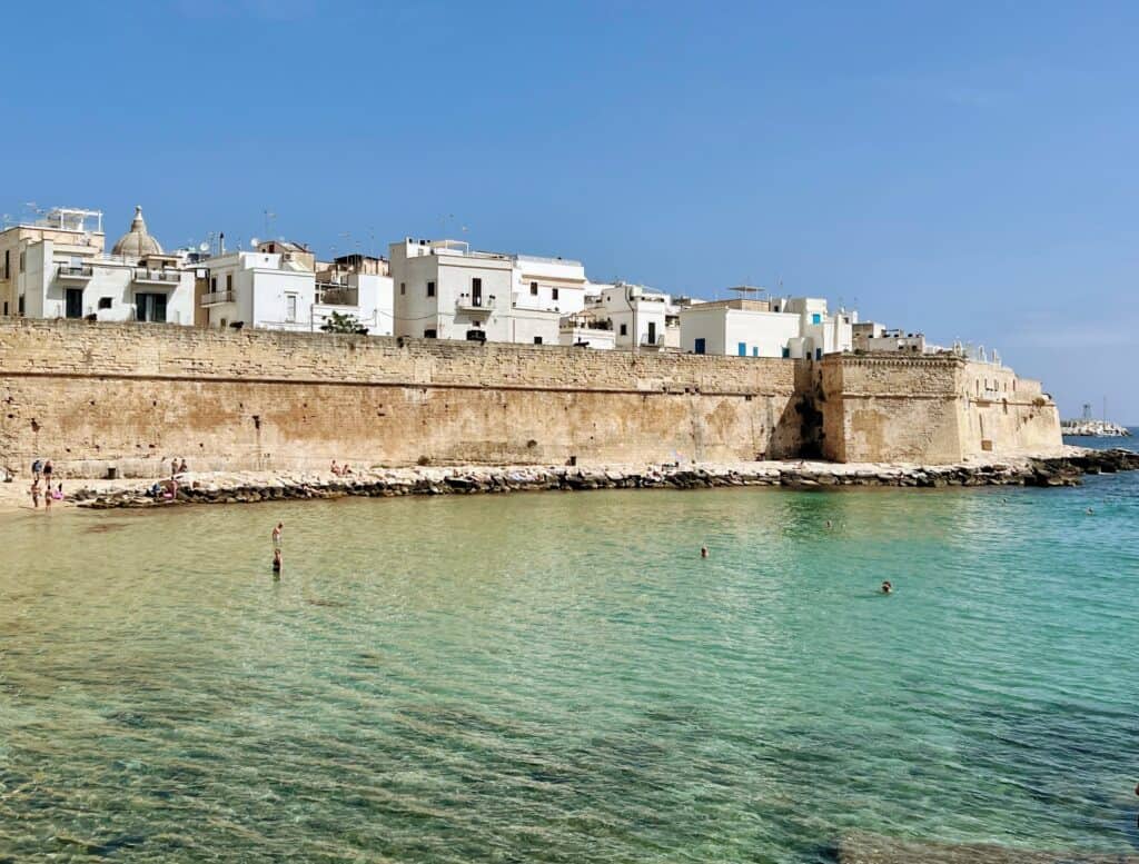 Monopoli Puglia Adriatic Sea Aqua Water People Swimming Walled City White Buildings