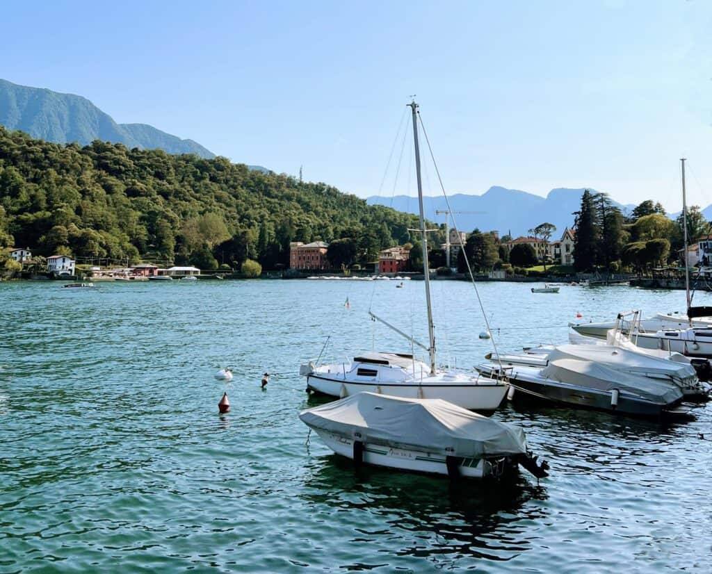 Lenno Lake Como Small Harbor With Sailboats