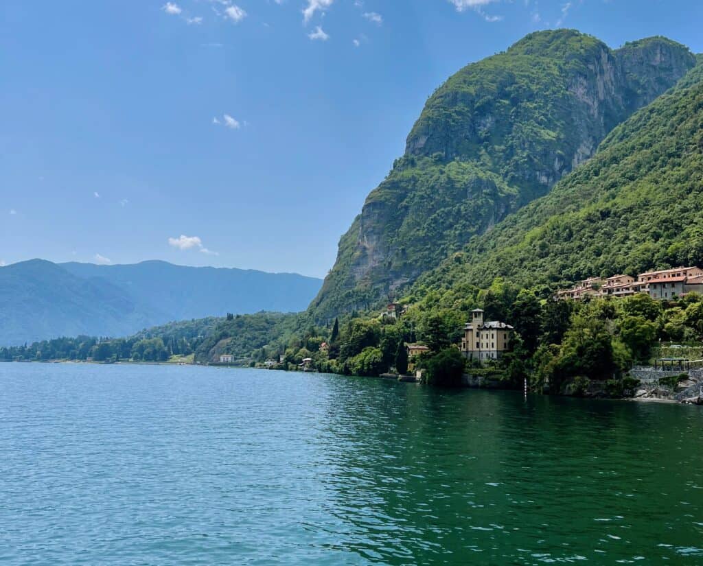 Menaggio Lake Como Tall Lush Mountain View From Ferry