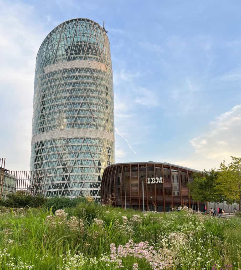 Milan Unipol Tower Contemporary Building Exterior Next To IBM Studios In Park With Perennial Meadow Porto Nuova