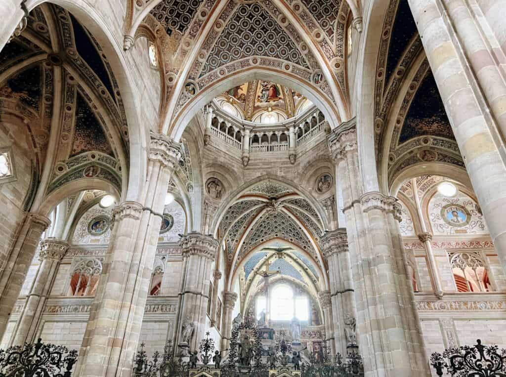 Pavia Certosa Church Interior Nave Marble Columns With Frescoed Ceiling Late Gothic Architecture