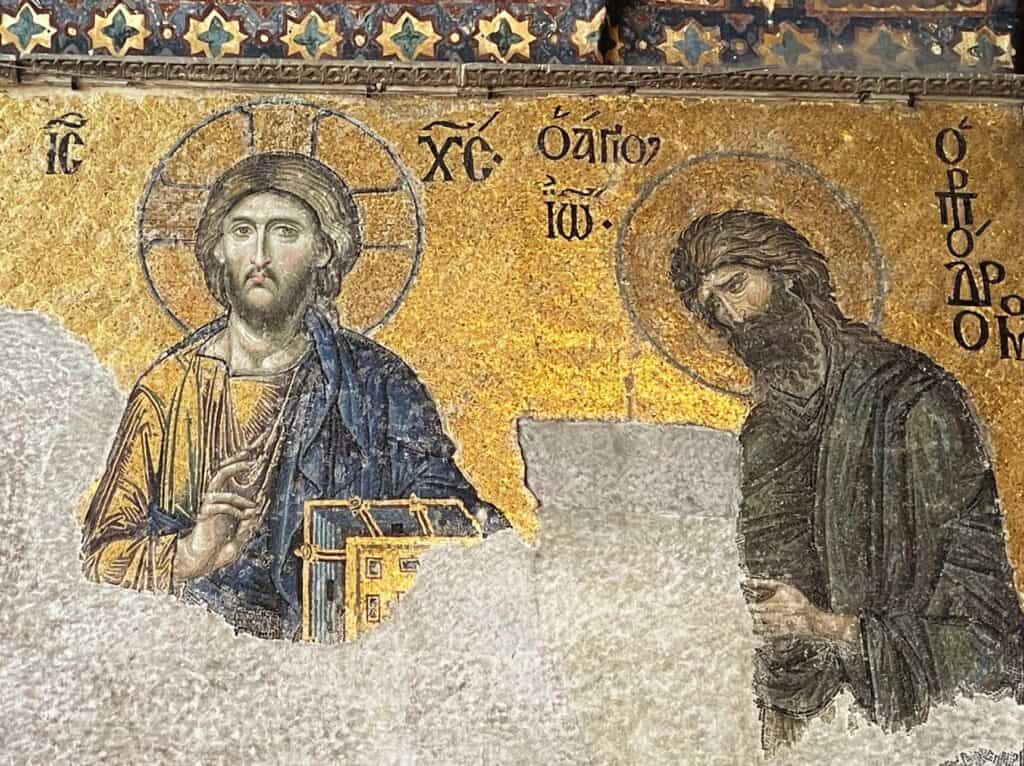 Deesis Mosaic Byzantine 13th Century Jesus And St John The Baptist Constantinople Upper Gallery Hagia Sophia Istanbul