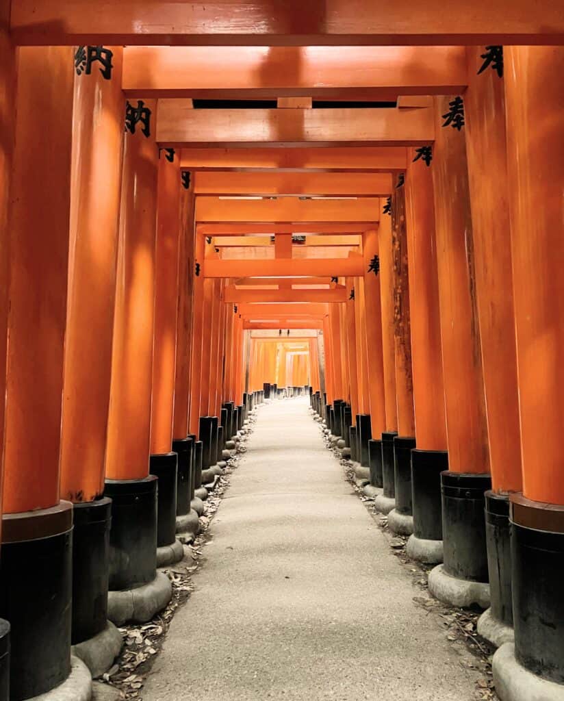 Fushimi Inari Shrine Kyoto Orange Gates Dawn Light Senbon Torii