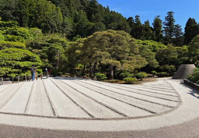 Ginkakuji Sea Of Silver Sand Kyoto Garden Patterned Sand Straight Lines Arranged In A Curve At Base Of Hillside