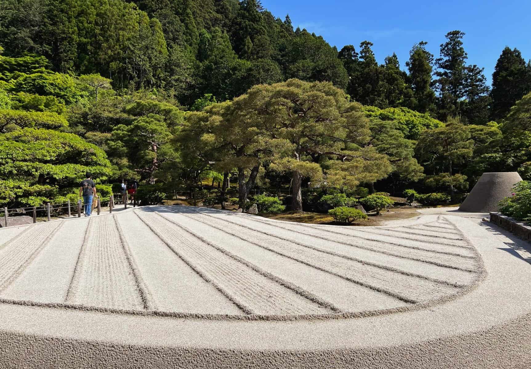 Ginkakuji Sea Of Silver Sand Kyoto Garden Patterned Sand Straight Lines Arranged In A Curve At Base Of Hillside