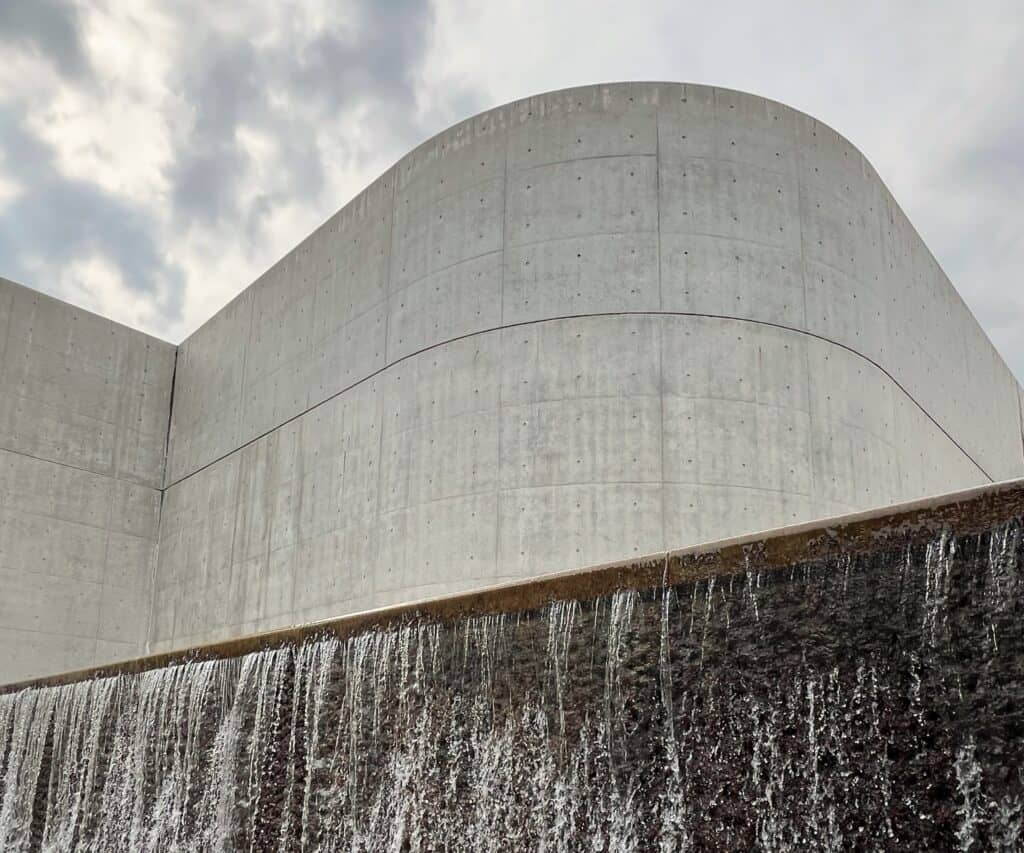 Garden Of Fine Arts Tadao Ando Outdoor Art Museum Water Fountain And Modern Concrete Curved Building Kyoto Architecture