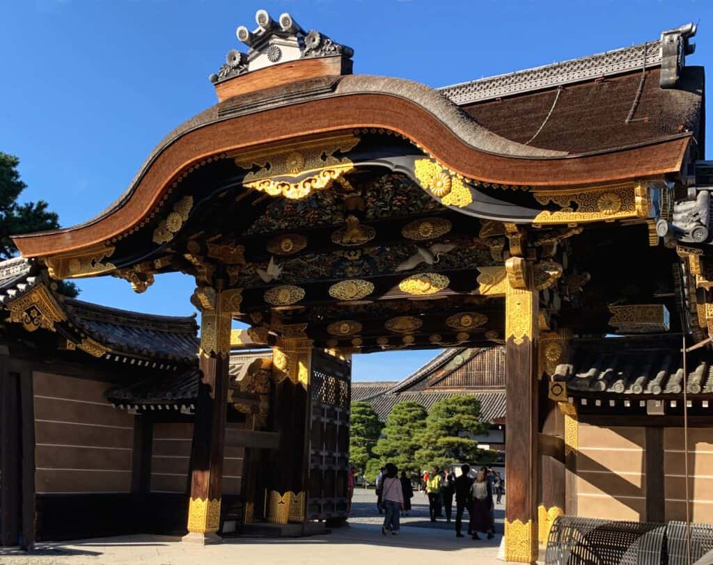 Nijo Castle Kara-mon Gate Elaborate Carved Wood And Gold With Curved Roof Kyoto Architecture