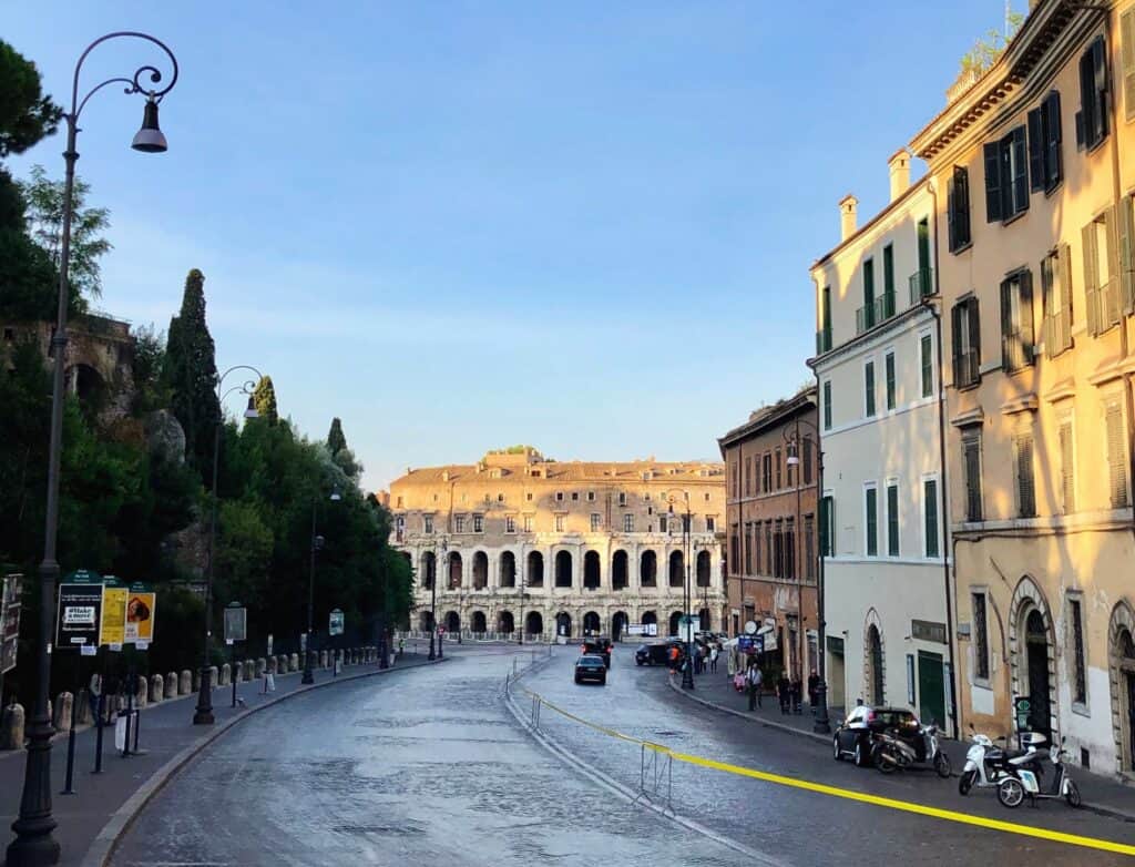 Rome Cobblestone Street Leading To Theater Of Marcello First Century Architecture